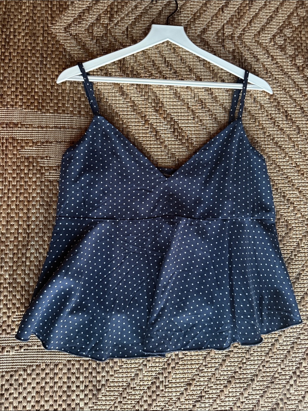Brandy Melville- Navy Polka Dot Spaghetti Strap Top- Size XS/S- NWT